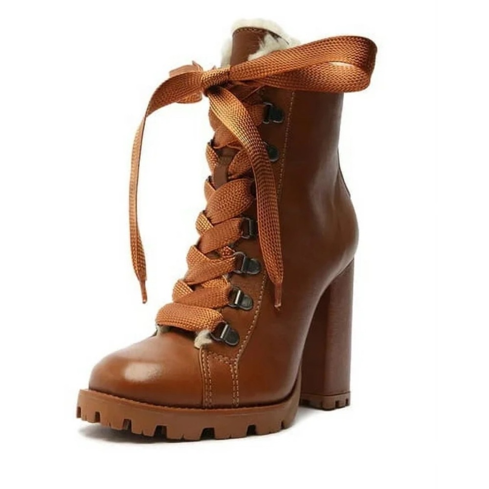 SCHUTZ Zhara Winter Leather Bootie - Camel